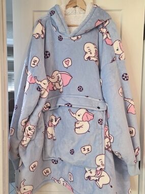 Kawaii Elephant Oversized Wearable Blanket Hoodie Plush Blue Pink